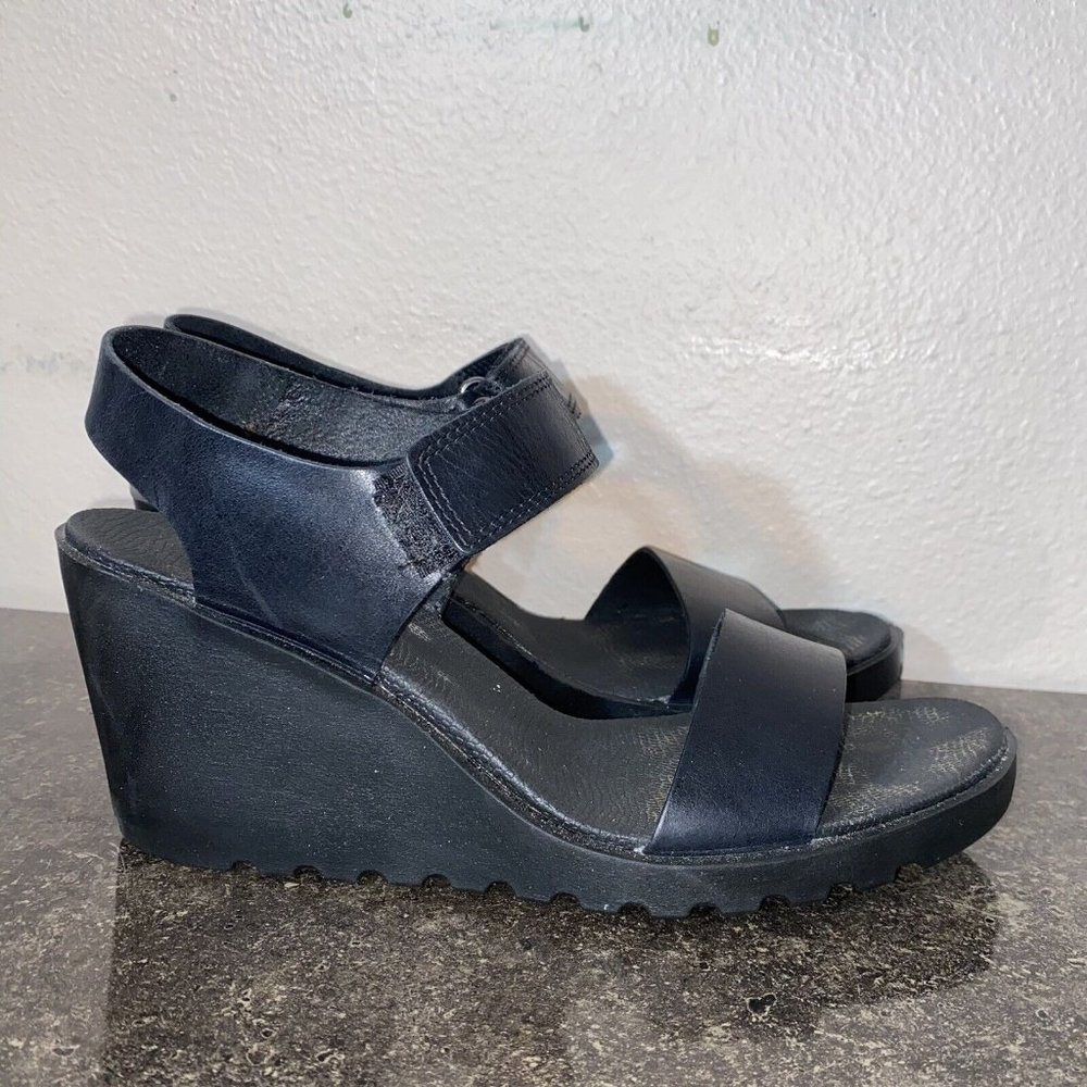 Ecco Soft Strappy Freja Wedge Sandals Black EU 40 US 9.5 Chunky Y2k